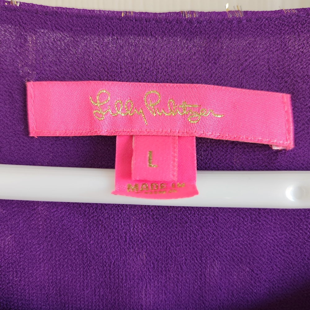 Lilly Pulitzer Idina‎ Long Sleeve Purple Silk Metallic Top Size Large - Picture 6 of 10